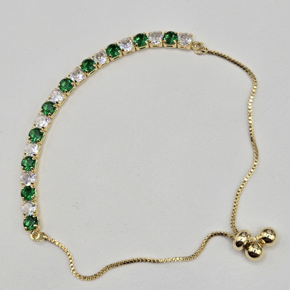 Slide Bracelet Made with Swarovski Crystals Emerald Green Gold Overlay NWOT